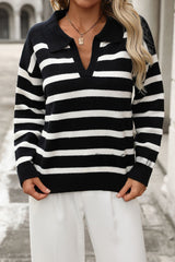Colorblock Stripe Polo Knit Sweater