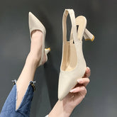 hick Pointed Black Work High Stylish Elegant New Low Heel Pumps