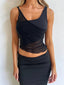 Mesh Sheer See Through Patchwork Exposed Navel Summer Streetwear Women Irregular Hem Black Mini Vests Crop Top