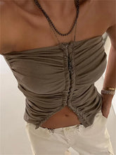 Ruched Strapless Off Shoulder Tube Cropped Summer Clubwear 2024 Y2K Women Front Buttons Up Slim Vests Crop Top