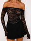 Lace Floral Slash Neck Long Sleeve Off Shoulder Spring Fall T-shirts