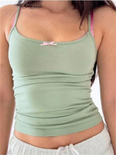 Solid V-neck Sleeveless Strap Bowknot Embellished Backless Summer Mini Clubwear 2024 Crop Top