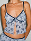 Sleeveless Strap V-neck for Women Front Split Floral Print Summer Party Streetwear Mini Vests Crop Top