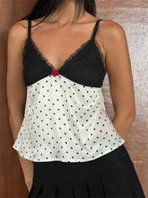 Vintage Camisoles Sleeveless V-neck Backless Lace Patchwork Dot Print Summer Mini Vest for Party Club 2024 Crop Top