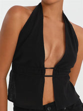 Front Split Low Cut Halter Sleeveless Backless Off Shoulder Lace-up Mini Vest Streetwear Crop Top