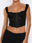 See Through Mesh Sheer Camisoles Lace Slim Fit Low Cut Square Neck Buttons Vest Streetwear Crop Top