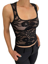 Summer Sleeveless Square Neck Low Cut Mesh See-Through Lace Casual Slim Mini Vest 2024 Crop Top