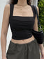 Y2K Women Summer Vest Square Neck Sleeveless Solid Slim Fit Cropped Black Vintage Clothes 2024 Crop Top