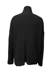 JuliaFashion - Y2K Spring Autumn Hollow Out Knitwear Mesh Patchwork Long Sleeve High Neck Ribbed Knitted Pullovers Sweater