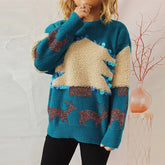 Handmade Sequins Christmas Tree Little Deer Jacquard Thickened Crew Neck Sweater Sweaters-L