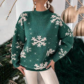 Snowflake Print Warm Thicken Casual Loose Oversized Full Sleeve Christmas Sweater Green / S