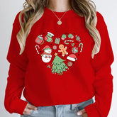 Cute Heart Tree Snowman Fashion Loose Round Neck Christmas Hoodie Red / S Hoodies-L