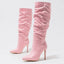 Autumn Winter Fashion Pleated Pointed Toe Modern Long Thin Heels Knee High Boots