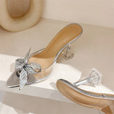 Elegant Glitter Peep Toe Women Slippers Sexy PVC Transparent High Banquet Party Mule Shoes Low Heel Pumps