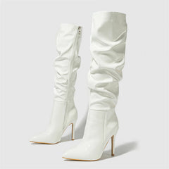 Fashion Patent Leather Pointed Toe Thin Heels Zipper Long Knee High Boots
