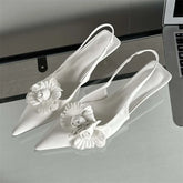 Fashion Pointed Toe Thin Women Elegant Wedding Slingback Mules Shoes Low Heel Pumps
