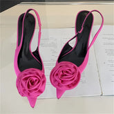 Satin Slingback Women Design Pointed Toe Thin Highs Banquet Wedding Mule Shoes Low Heel Pumps