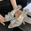 Diamond PVC Transparent Pointed Toe High Women Slippers Summer Slide Shoes Low Heel Pumps