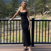 Sleeveless Backless Black Party Midi Dress