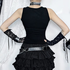Dark Cut Out Grunge Punk Mall Gothic Splice Lace Techwear Bodycon Crop Top