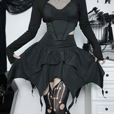 Irregular Solid Color Drawstring Tie-Up Ruched Ruffles Mini Skirt
