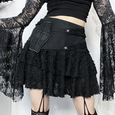 Gothic Style Lace Cake for Summer 2024 Women with Versatile Ripped Hole Fabric Skirt