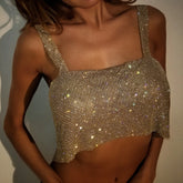 Crystal Silver Glitter Shiny Backless Cami Top