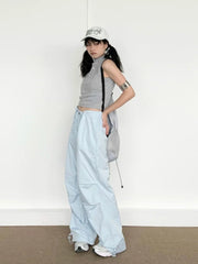 Blue Cargo Parachute Women Hippie Korean Style Oversize Baggy Pant