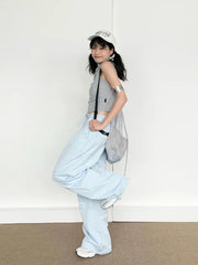 Blue Cargo Parachute Women Hippie Korean Style Oversize Baggy Pant