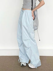 Blue Cargo Parachute Women Hippie Korean Style Oversize Baggy Pant