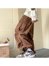 Harajuku Vintage Brown Corduroy Cargo Japanese Style Hip Hop Oversized Baggy Pant