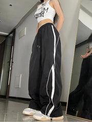 Hippie Gorpcore Gray Baggy Striped Jogging Sweatpant Black Pant