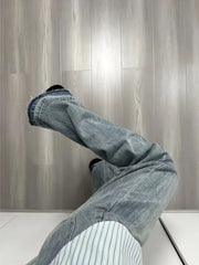 Blue Distressed Y2K Denim Women Harajuku Oversize Retro Loose Pant