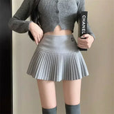Woolen Pleated Cute High Waist A-line Patchwork Vintage Skirt