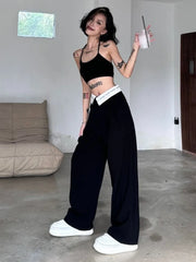Y2K Vintage Black Cyber Punk Patchwork High Waisted Baggy Cargo Pant
