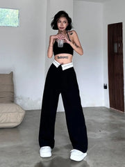 Y2K Vintage Black Cyber Punk Patchwork High Waisted Baggy Cargo Pant