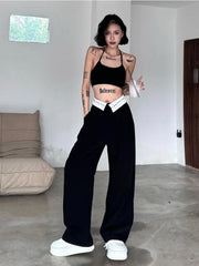 Y2K Vintage Black Cyber Punk Patchwork High Waisted Baggy Cargo Pant
