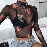 Sexy Mesh Long Sleeve Sheer Top