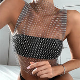 Rhinestone Fishnet Mesh Sheer Top