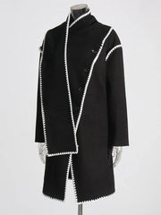 Hit Casual Irregular Black Stand Long Spliced Single Trench Coat