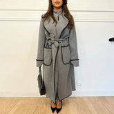Lace Long Woolen Autumn Winter New Double-breasted Long Elegant Vintage Coat