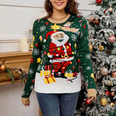 Led Light Autumn Winter Santa Jacquard Round Neck Retro Casual Christmas Sweater Green / S