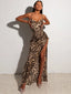 Leopard Chain Strap Side Slit Backless Festival Elegant Midi Dresses