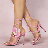 Elegant Women Wedding Fashion Pink Flowers Gladiator High Heel