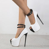 Trendy Double Buckle Strap Platform Peep Toe Super High Heel High Heel