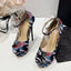 Trendy Hand-Painted Leather Platform Peep Toe Strip High Heel