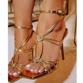 Fashionable Rhinestone Buckle Narrow Band Thin High Heel High Heel