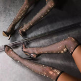 Fashionable Rhinestone Fishnet Mesh Over-The-Knee Pointed Toe High Heel