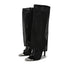 Metal Pointed Toe Black Mesh Knee High High Heel