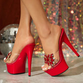Elegant Sexy Red High Heel Wedding Banquet Crystal Gem High Heel